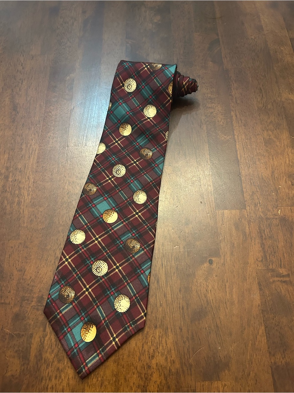 Vintage Silk Burgundy Plaid Tie with Golf Balls
